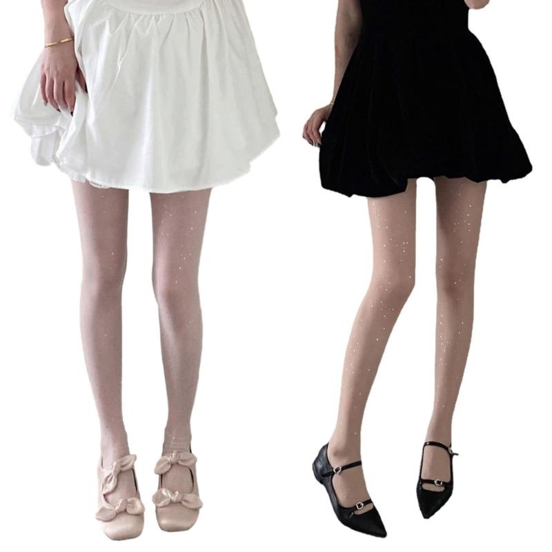 Women Sweet Ballet Style Ultra-Thin Sheer Pantyhose Stockings Glitter Star Patterned See-Through Tights Leggings Hosiery