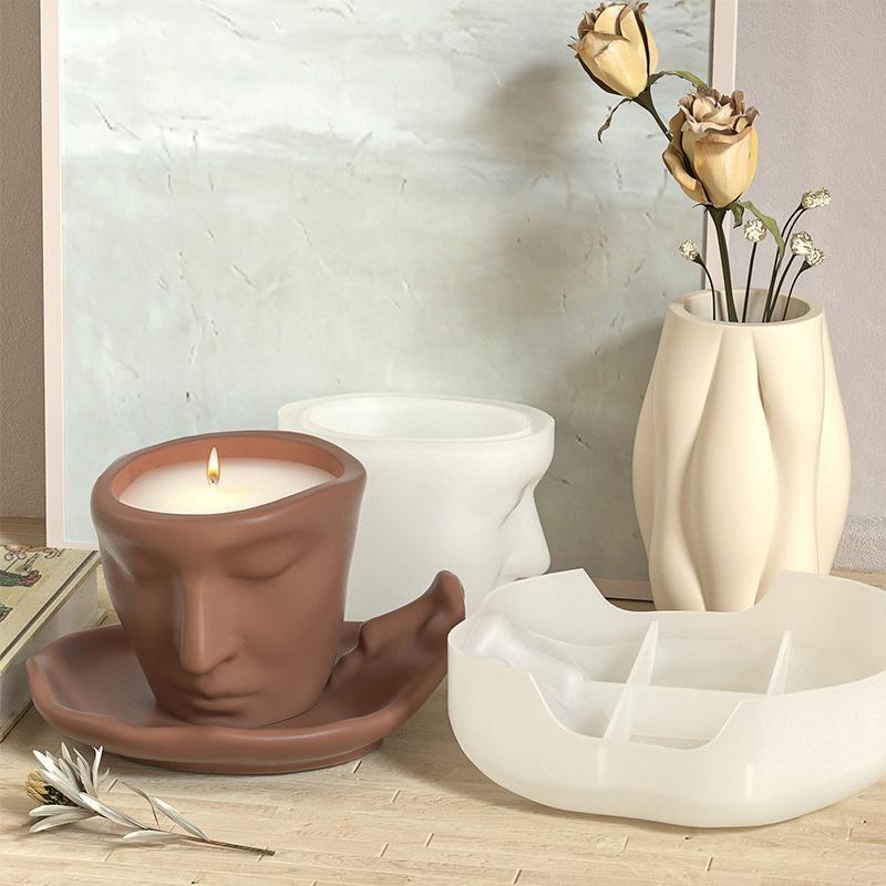 Abstract Face Storage Flowerpot Mold Humanface Mold DIY Epoxy Resin Cement Gypsum Candle Container Cup Silicone Mould Gardening Decorative Crafts