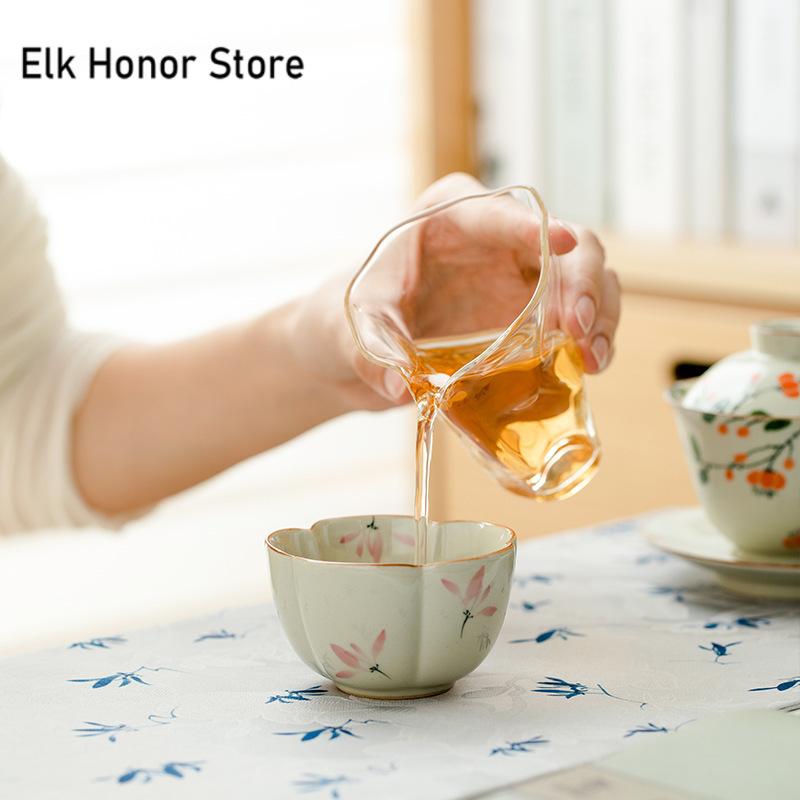 110ml Reine Handbemalte Rosa Orchidee Teetasse Antike Gras Holz Asche Teeschale Blütenblatt Meistertasse Unterglasurfarbig Jianzhhan Teeset