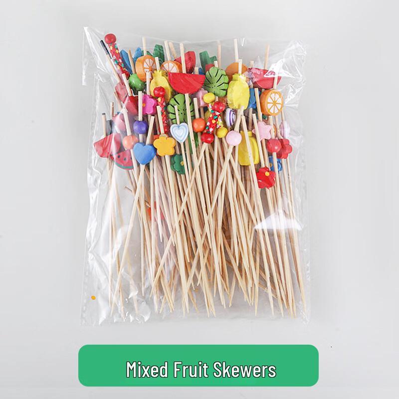 ZISIZ Mixed Style Beaded Bamboo Fruit Skewers