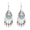 Vintage Ethnic Natural Stone Indian Earrings Jhumka Female Antique Silver Plated Geometric Carved Earrings Party Tassel Jewelry