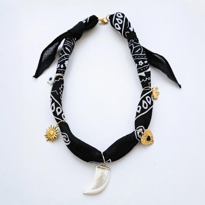 

Printed Silk Scarf Stainless Steel Gold-Plated Bohemian Cloth Strip Personalized Jewelry Women S Necklace