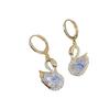 Elegant Teardrop Cat's Eye Stone Clip Earrings with Diamonds