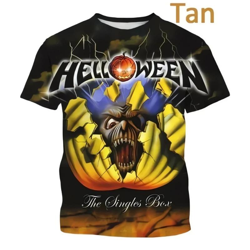 Men's T-Shirt Halloween 3D Print Cool Heavy Metal Rock Band Summer Men's Short-Sleeved Outdoor Casual Breathable Men's Clothing