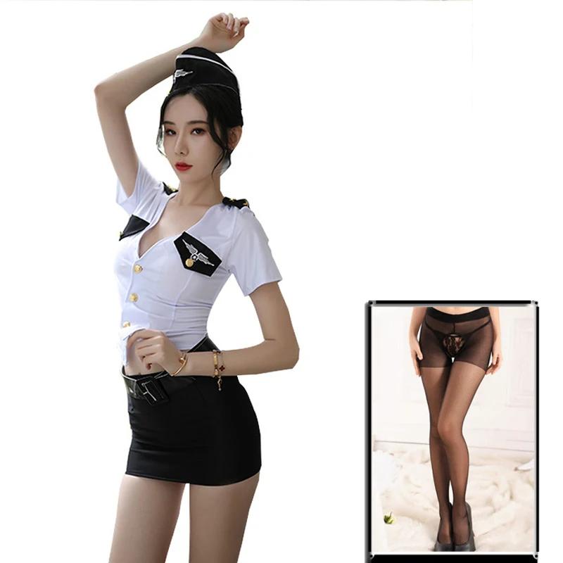 Erotic Costumes Sexy Police Uniform Erotic Cosplay Sex Costumes for Sexy Skirt Erotic Flight Attendant Uniform Sexy Lingerie Hot