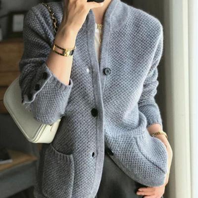 Women's Spring and Autumn Knitted Cardigan Large Size Lapel Warm Cardigan