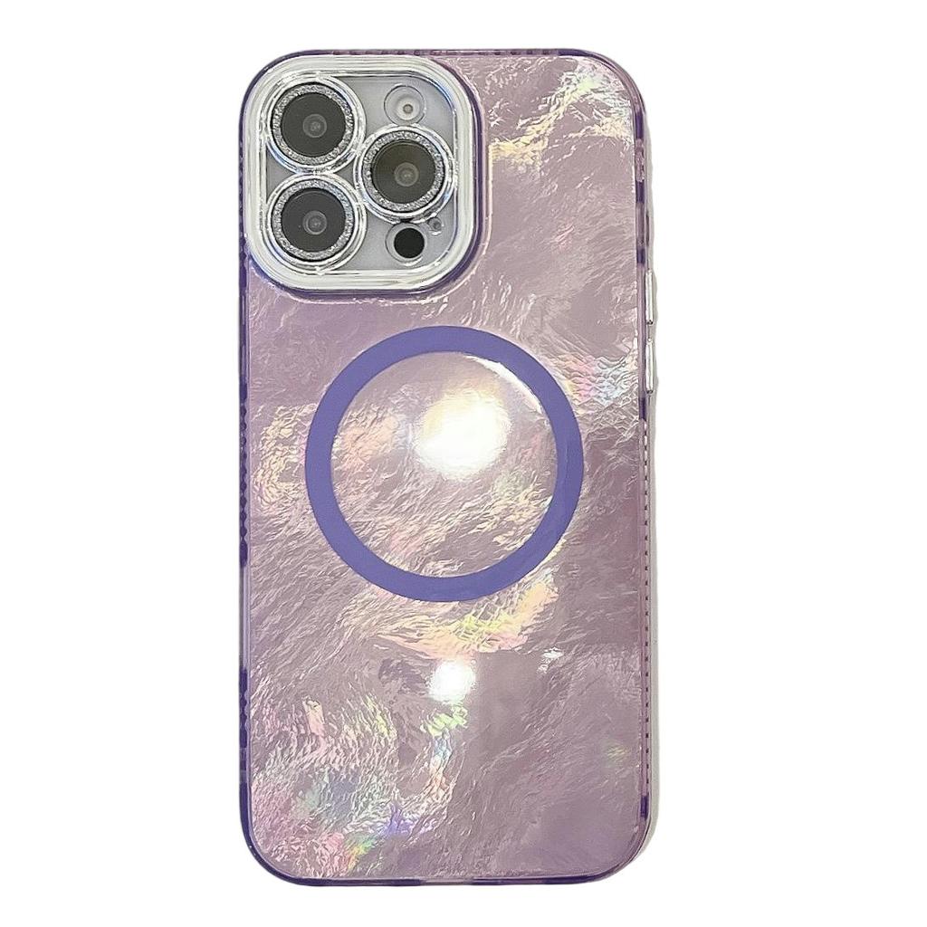 Folded Pattern Is Suitable for iPhone16promax Magnetic Mobile Phone Case, Tinfoil Pattern, Apple 15 Glitter Lens Film.