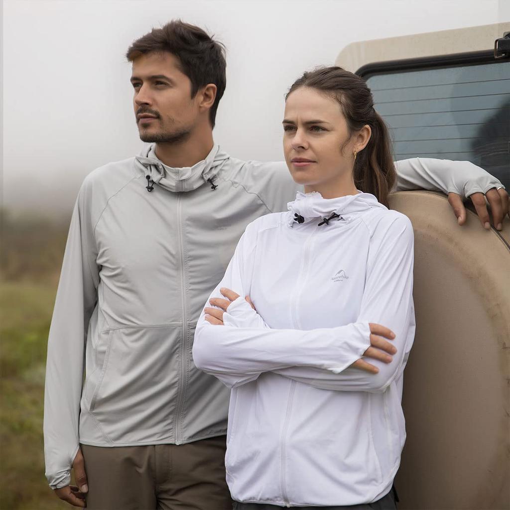 Naturehike Sunscreen Rash Guard, Unisex, UV Protection, Long Sleeve Sun Protection, Hat Included, Hoodie, Outerwear, UV Protection (M, White)