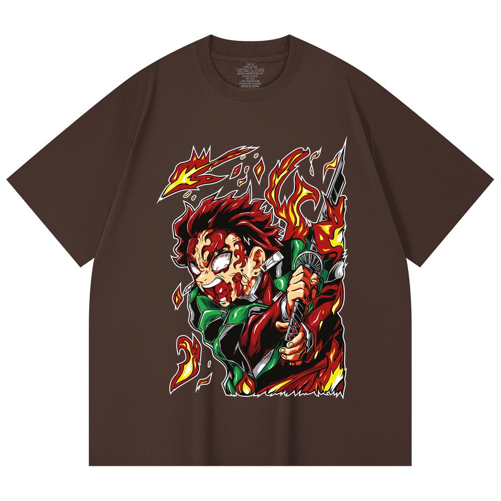 230 Gsm 100% Cotton Demon Slayer V101 Tanjiro Print Unisex Heavy Cotton T Shirt