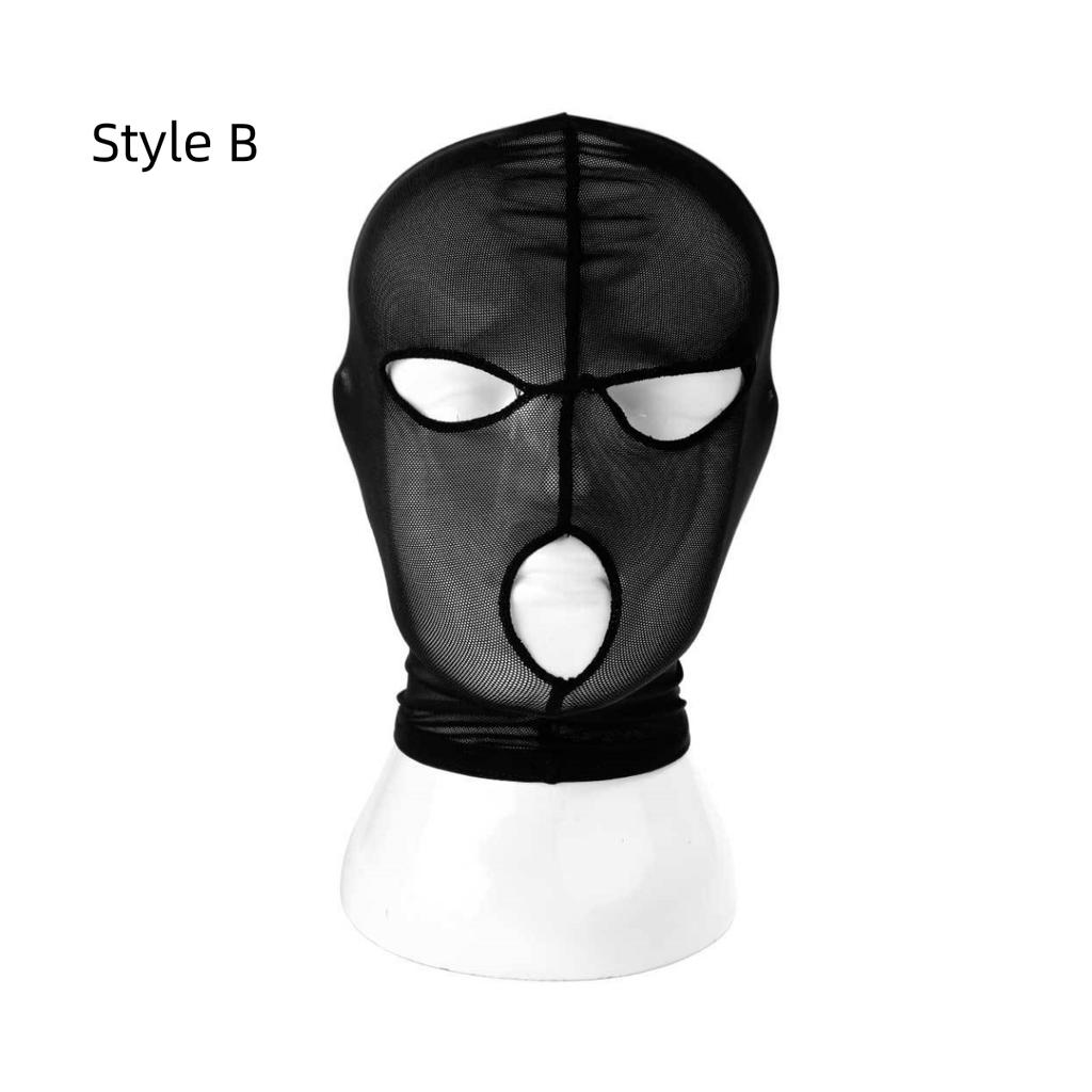 Women Sexy Black Lace Full Face Mask, Stretch Mesh Hood with Eye and Mouth Openings for Halloween Cosplay Party