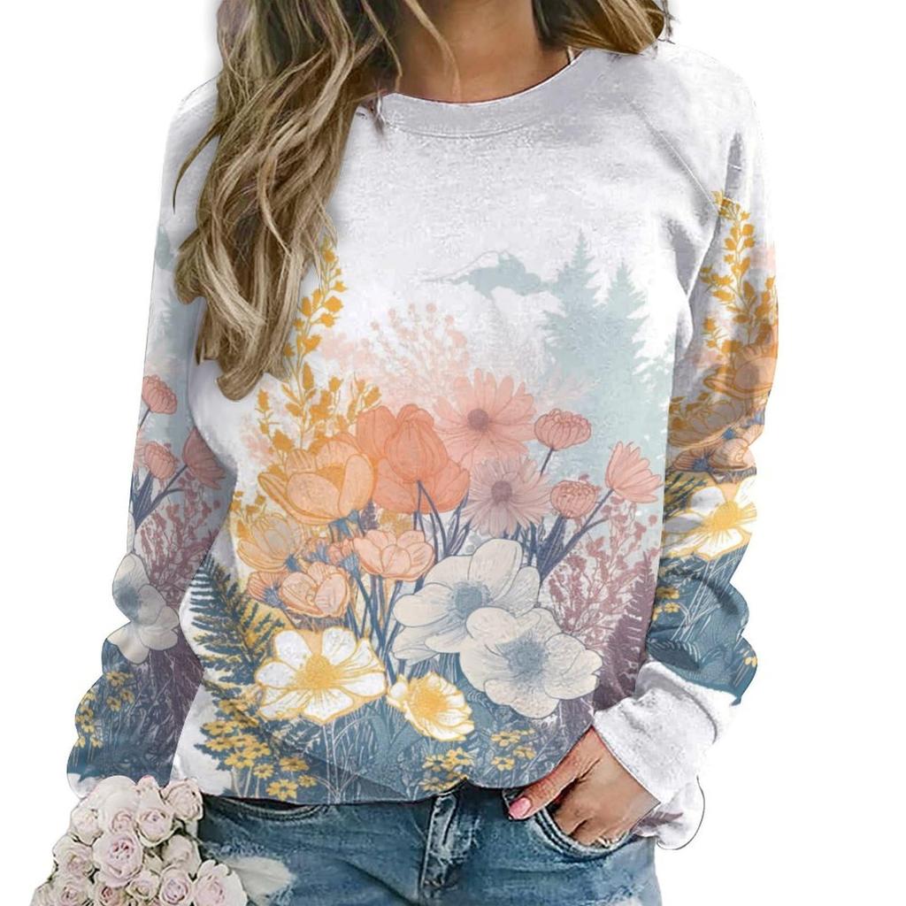 Floral Flower Pattern 3D Print Sweatshirts Women New Casual O-Neck Hoodies Streetwear Y2k Pullovers Harajuku Tops Woman Clothing