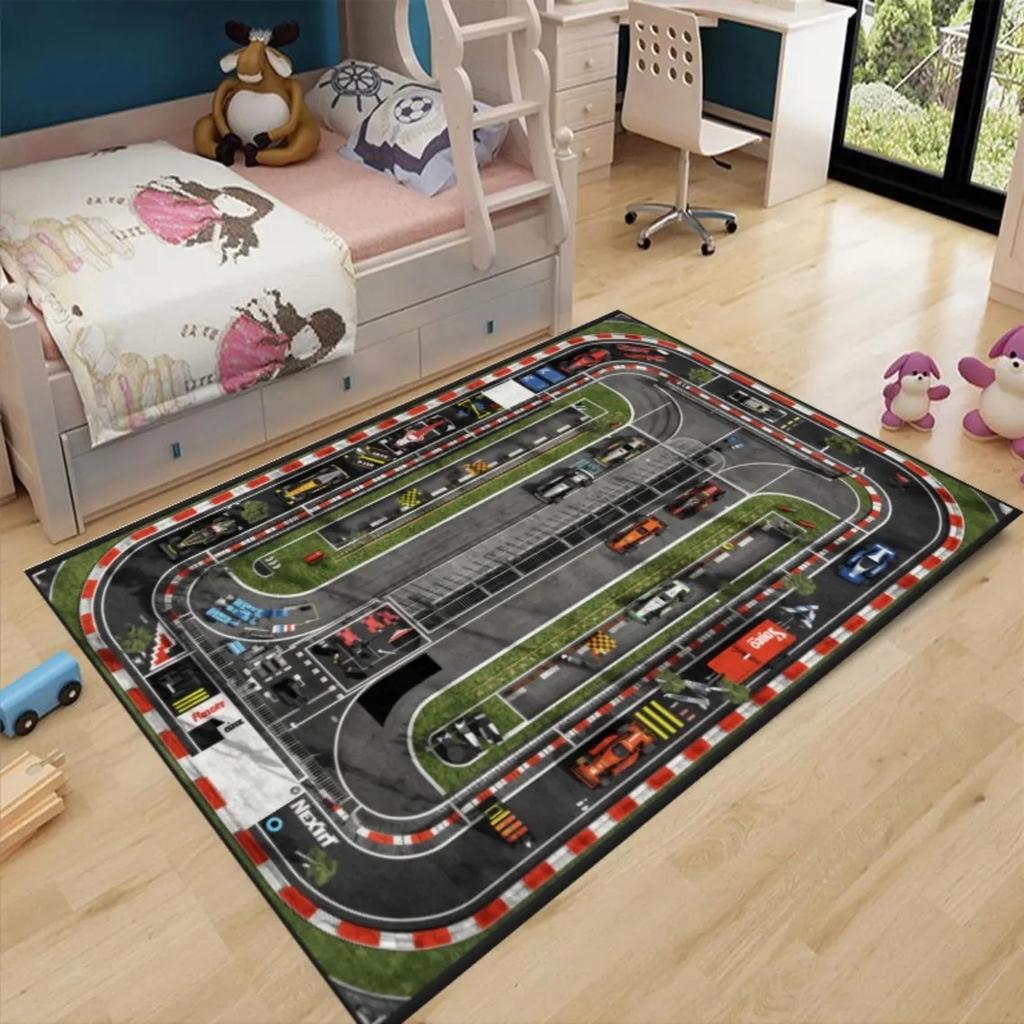 Creative Racing Track Carpet Children's Game Crawling Mat Racing Track Print Carpet Soft Decorative Living Room and Bedroom Rug