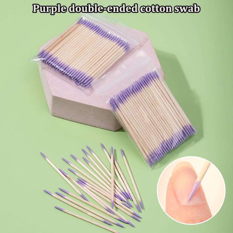 100/200/300/500Pcs Nail Double-Head Wood Swab Cleaning Sticks Purple Dual-Tipped Cotton Head Cleaning Swab Nail Polish Remover