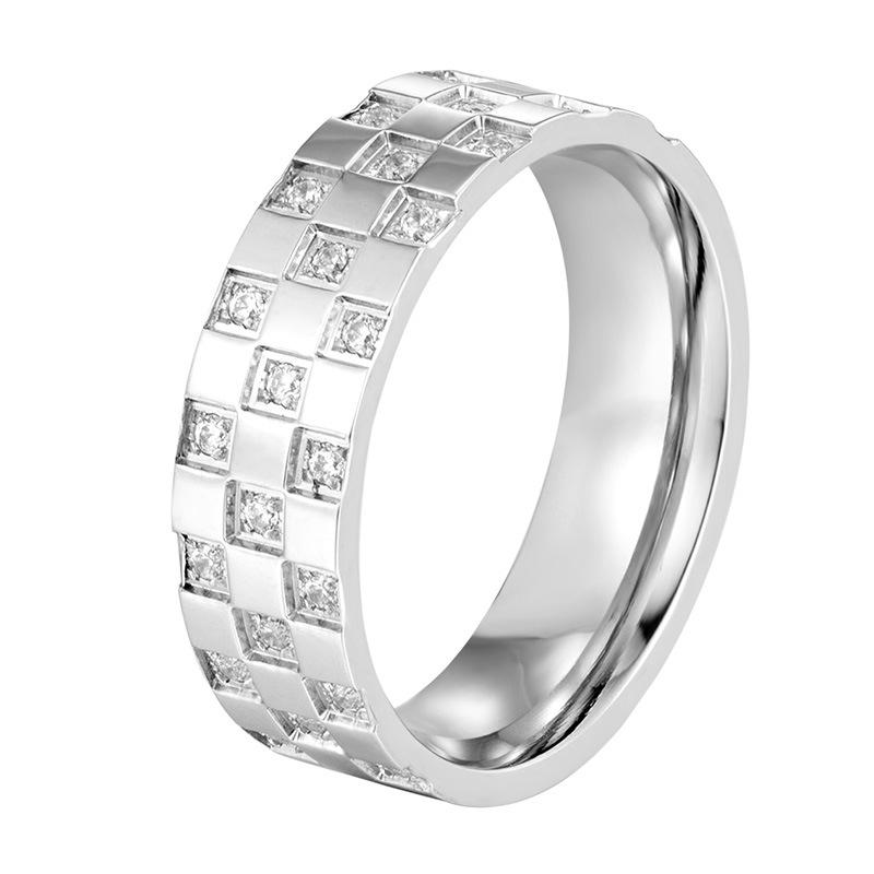 Light Luxury Sugar Cube Chessboard Diamond Ring Titanium Steel Electroplating Advanced Sense Ring Ins Neutral Wind Accessories