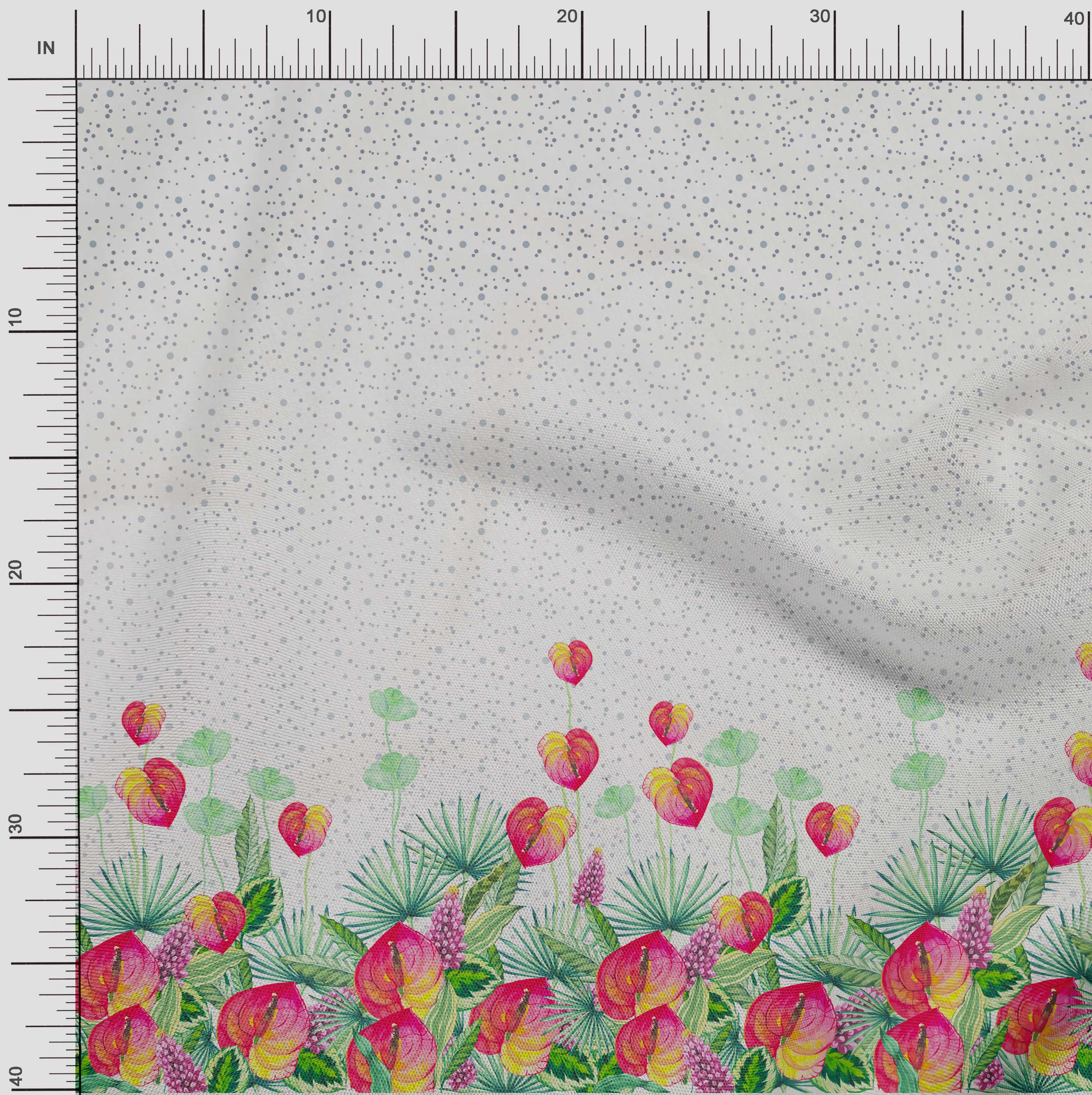 

oneOone Бавовняна гнучка тканина з принтами на панелях із крапками та листям у дворі 40 дюймів 42 Inch Wide - Viscose Chiffon білий