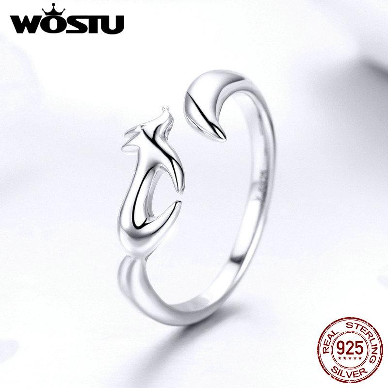 WOSTU Real 100% 925 Sterling Silver Fox Animal Simple Rings For Women Anniversary Party Luxury Ring Romantic Jewelry Gift CQR478