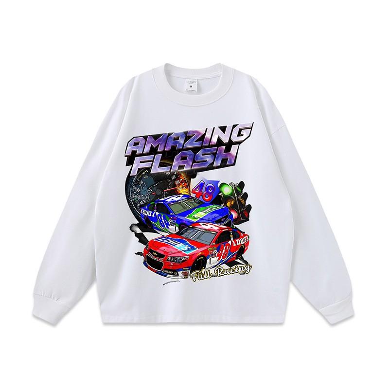Vintage Washed Loose Fit Cotton T-Shirt With Racing Print Unisex Streetwear Crew Neck Short Sleeve