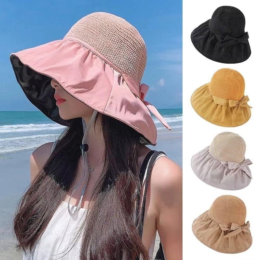 Spring Summer Sun Protection Hat Outdoor Bow Bucket Hat Trendy Wide Brim Sun Hat  for Female