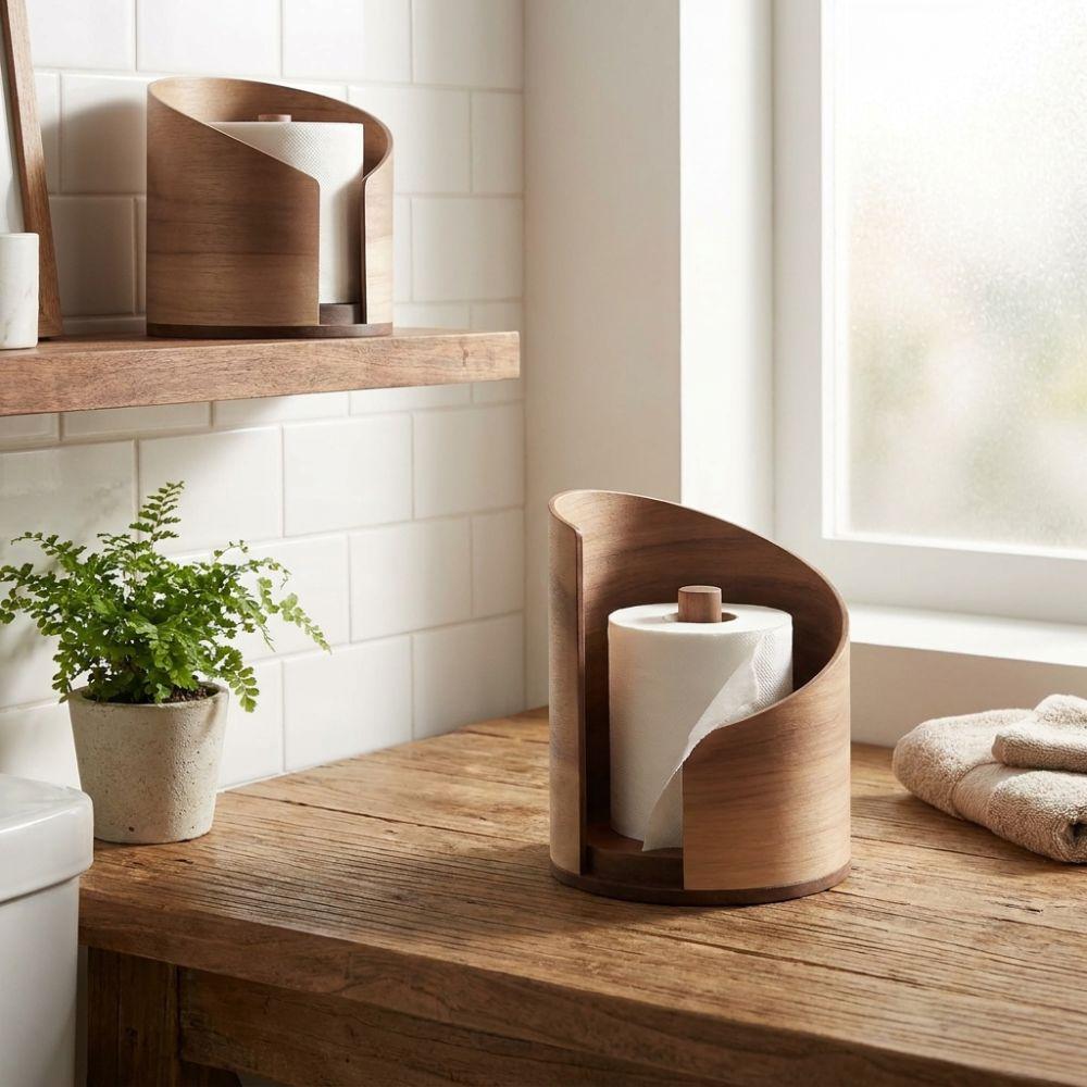 Großer Holz-Papierhandtuchhalter Natürliches Holz Stabile Taschentuch-Aufbewahrungsbox Minimalistischer INS Runder Rollenspender Wohnzimmer