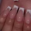 24-Pack Medium & Long White French Ballet False Nails with Glitter Powder
