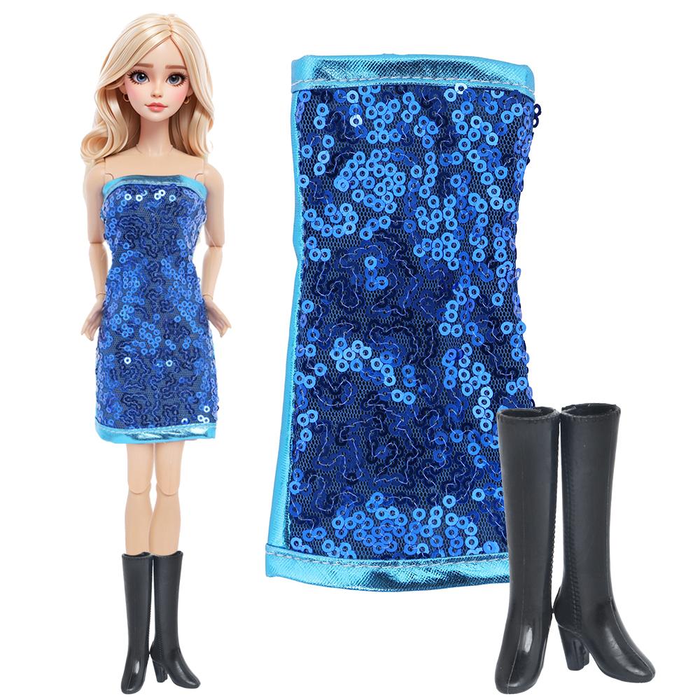 

Модное кукольное платье, блестящее платье для куклы Барби, 11,5 дюймов, мини-платье с пайетками и высокими каблуками, обувь, ботинки, детские игрушки, аксессуары, подарок