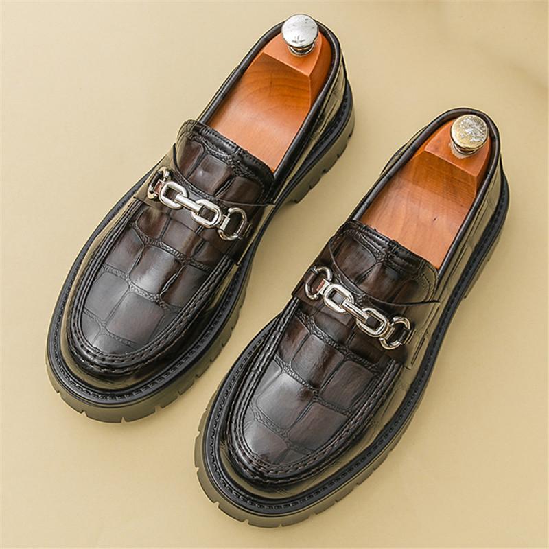 Fashion British New Fashion Men's Metal Chain Thick-soled Height Increasing Shoes Male Moccasins Wedding Prom Homecoming Footwear