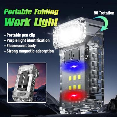 Tragbare Taschenlampe Mini EDC Schlüsselanhängerleuchte USB Wiederaufladbar Arbeits Notfall UV-Erkennung Taschenlampe Hell Outdoor Camping Laterne