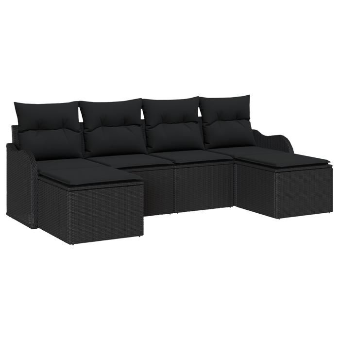 Set de canapé jardin vidaXL 6 pièces avec coussins rotin poly noir, Canapé jardin 2 places vidaXL avec rangement et coussins 3354482