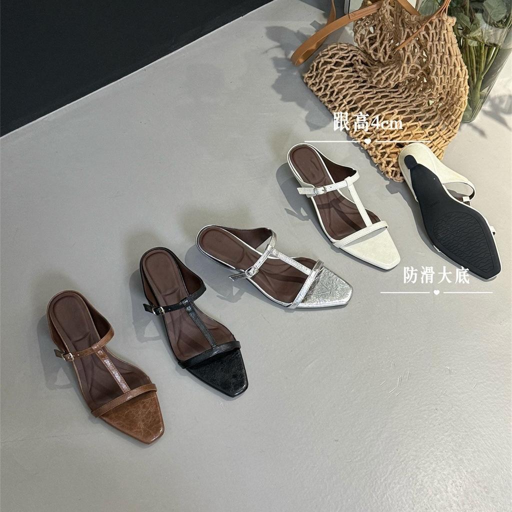 Cat heel with open-toed slippers women's new low-heeled holiday sandals