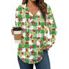 Women's Fashion Hoodies V Neck Long Sleeve Christmas Printed Drawstring Casual Loose Pullover Tops