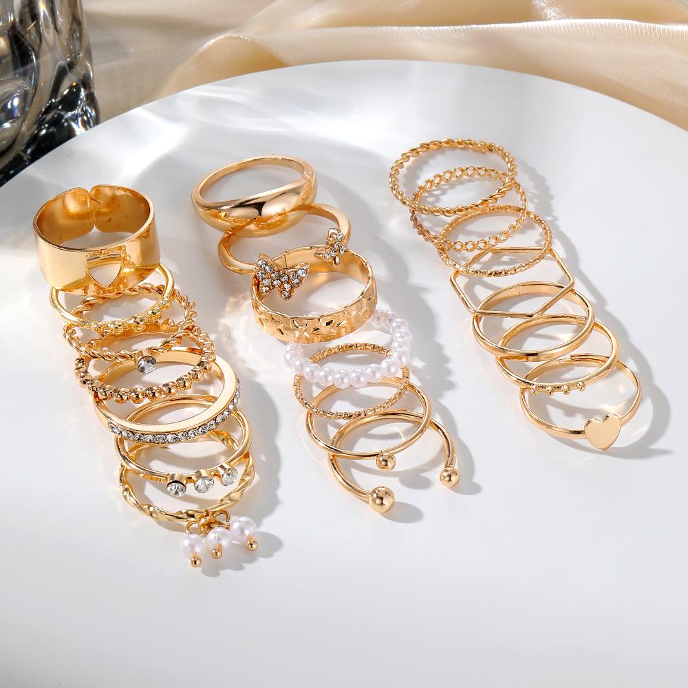 Fest Allsidig 23-delers sett Ring 2023 Vintage Hollow-out Ring Luksus Sommerfugl Blomsterring Stjerne Enkelt Smykker Tilbehør Ring Kjærlighet Kvinner