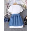 Children's Clothing Baby Casual Sleeveless Bow Trim Top + Fake Pocket Skirt Girl T Shirt Girl Skirt