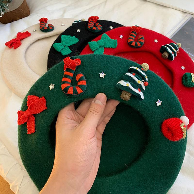 Christmas Beret Vintage Female Winter Warm Hat Student Cap Painter Hats For Women Raiment Xmas  Year Decoration
