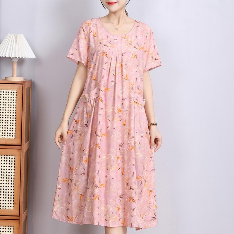 Elegant Woman Summer Dress Casual Loose Short Sleeve Long Dresses Plus Size Woman Clothing