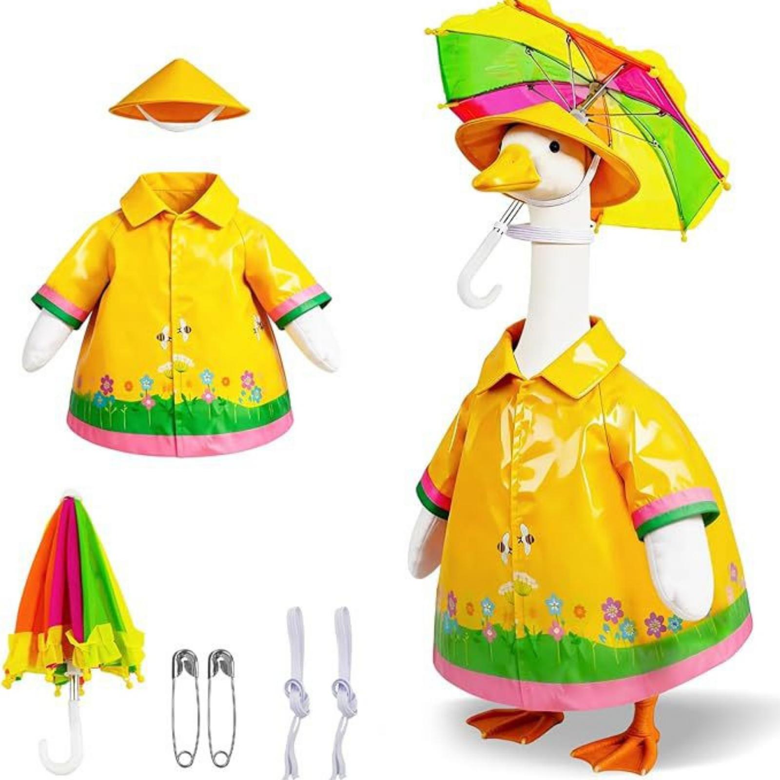 

23 Inch Large White Goose Holiday Decoration Outfit Set Includes Raincoat Hat Umbrella and Fastening Accessories Suitable for Porch Display One Size