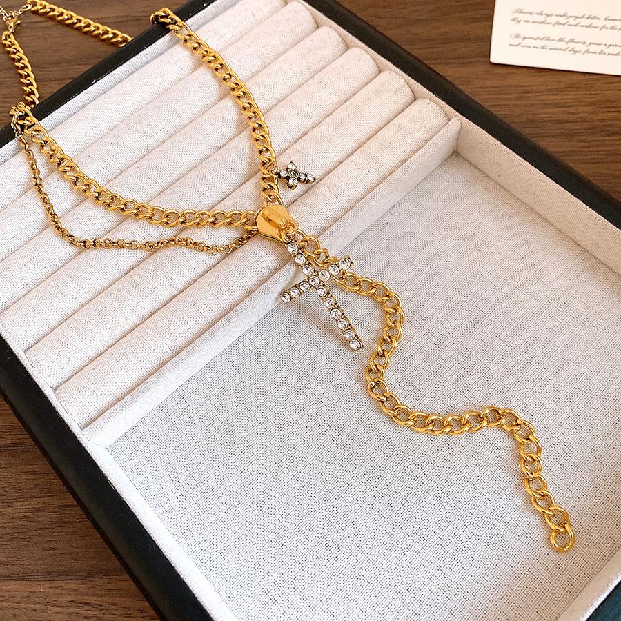Crystal Cross Pendant Tassel Chain Necklace Retro Elegant Luxury Women Jewelry