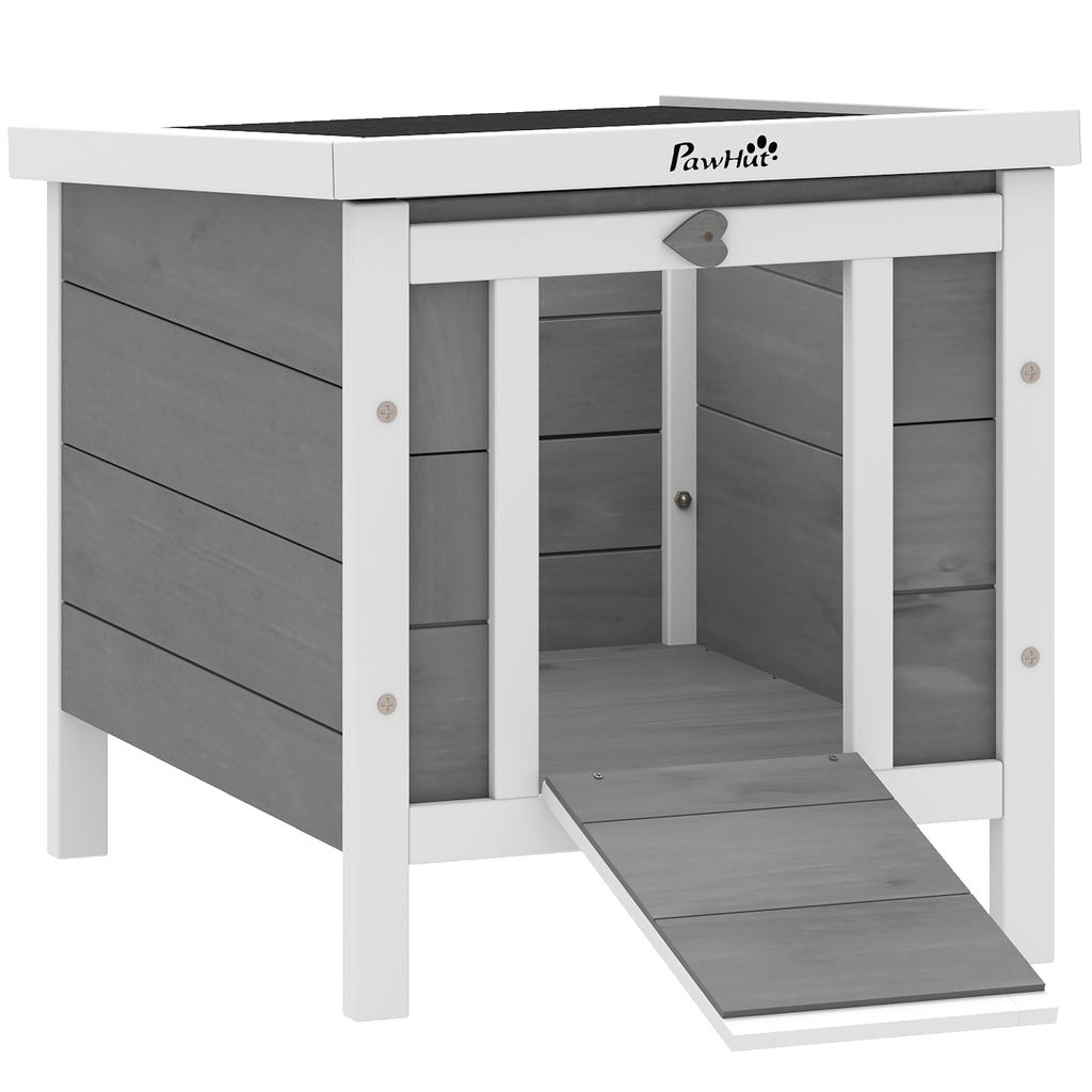 Rabbit Hutch Rabbit Cage with Ramps/Door, Opening and Waterproof Roof - In Fir Wood 51 X 42 X 43 Cm Grey and White