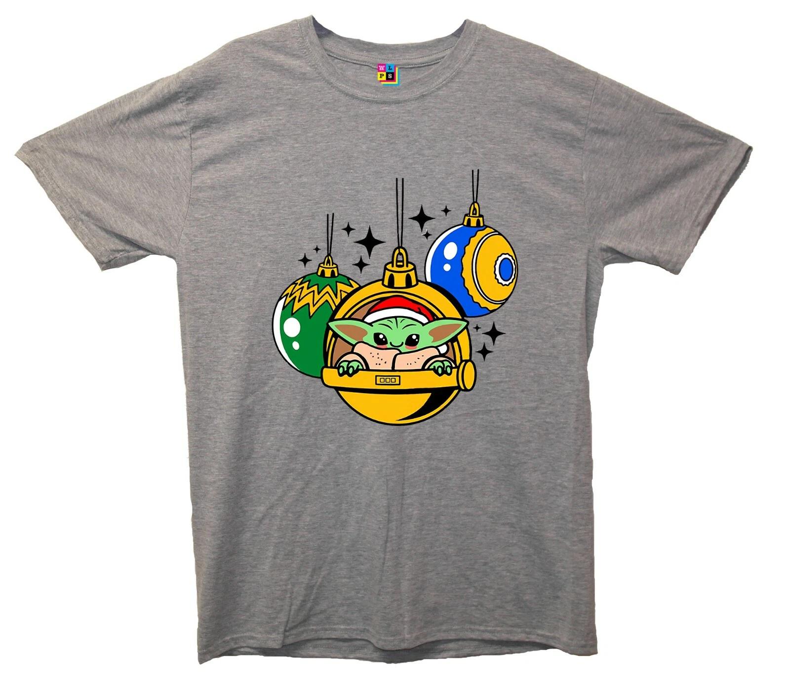 Santa Hat Yoda In Bauble Christmas Printed T-Shirt (Star Wars Inspired) 2XL