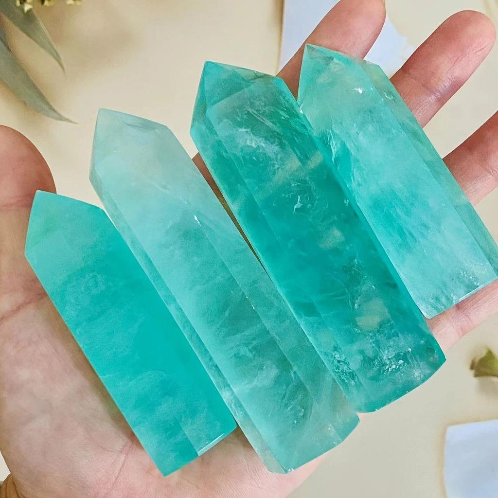 Green Fluorite Quartz Crystal Tower - Polished Stone Column Ornament