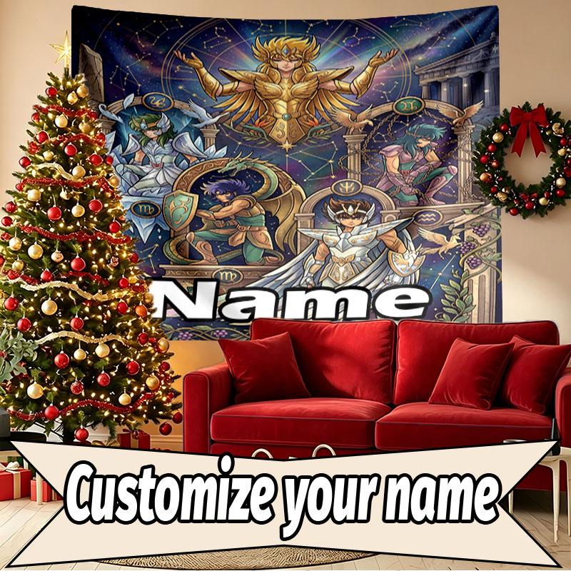 Custom Name Personalized Saint Seiya Print Tapestry, Wall Art Decor, Bedroom, Dorm, Apartment, LivingRoom, Party Backdrop, Gift for Birthday