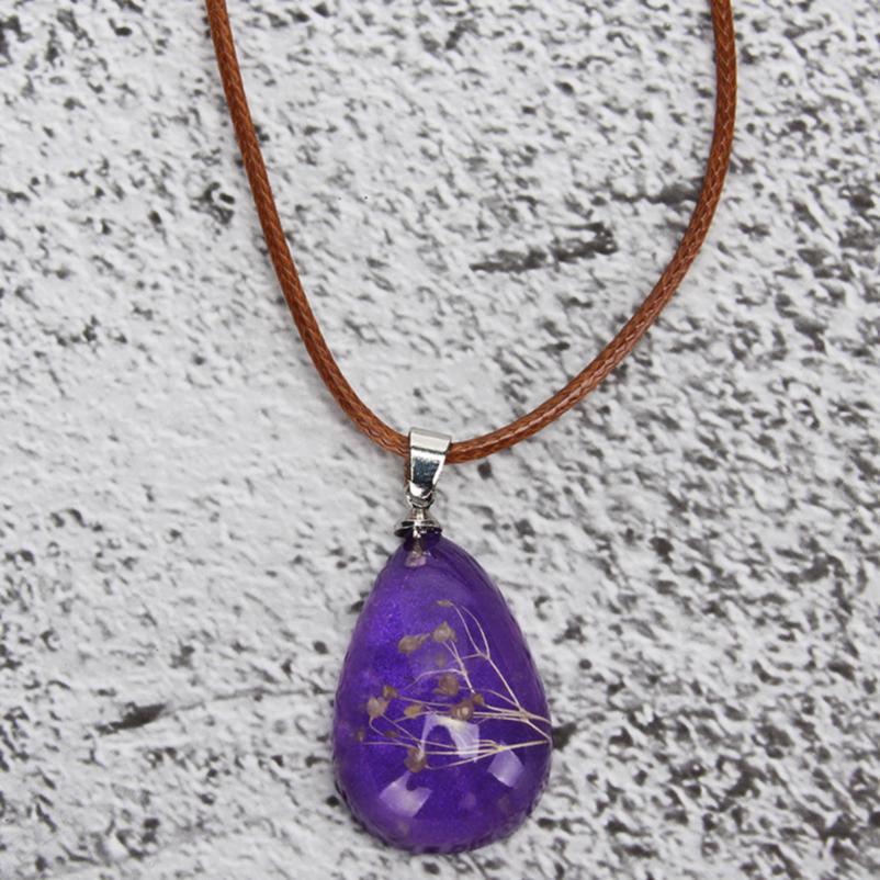 Women's Luminous Dried Flower Teardrop Pendant Necklace Charm Necklace