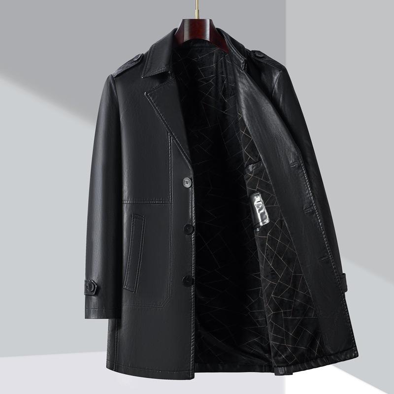 Korean Style Fashionable Simple Mid-length Leather Windbreaker Autumn and Winter New Business Casual Middle-aged and Young Men's Leather Jacket