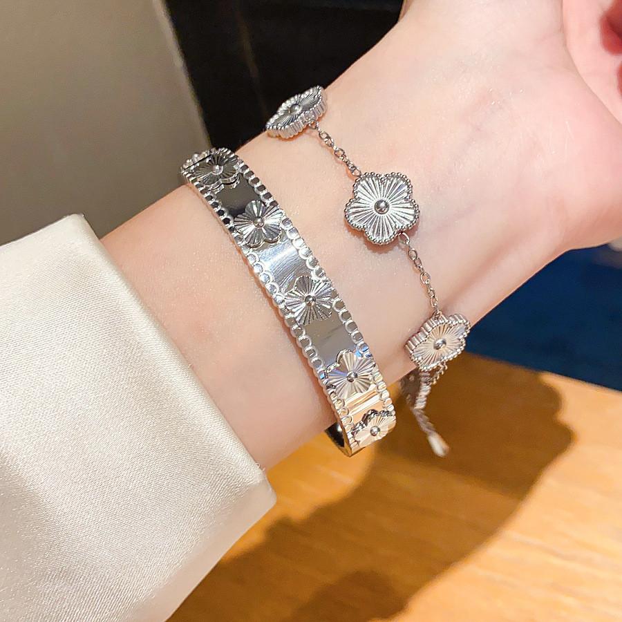 Elegant Silver Floral Stainless Steel Bangle With Electroplated Finish For Daily Wear