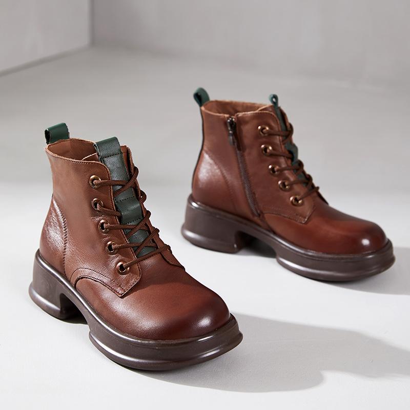 

Первый слой коровьей кожи короткие ботинки для женщин на осень и зиму 2025 года, новые бархатные повседневные кожаные ботинки Мартин на толстой подошве f 40