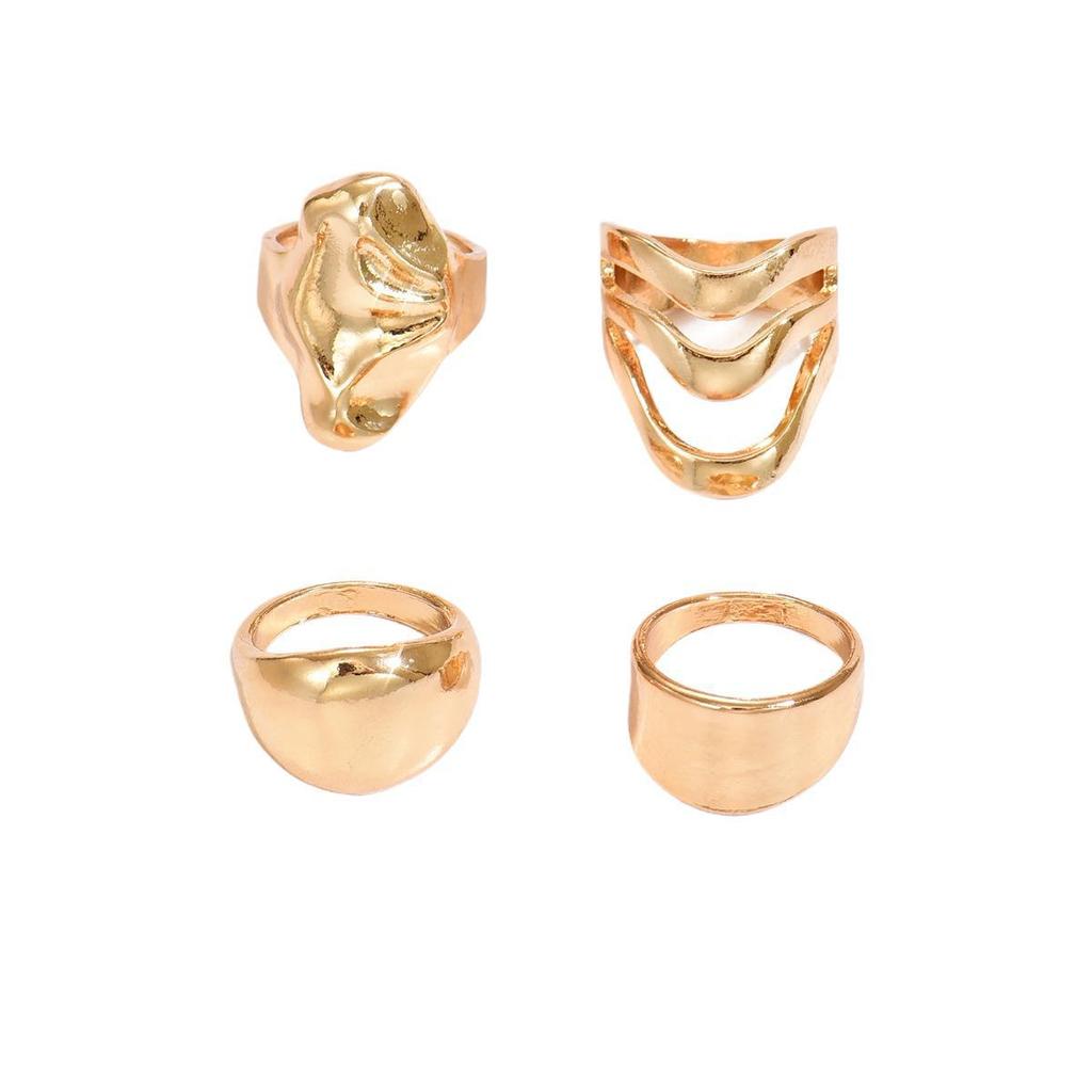 Vintage Geometric Zinc Alloy Ring Set With Fluid Lava Lines For Women Autumn