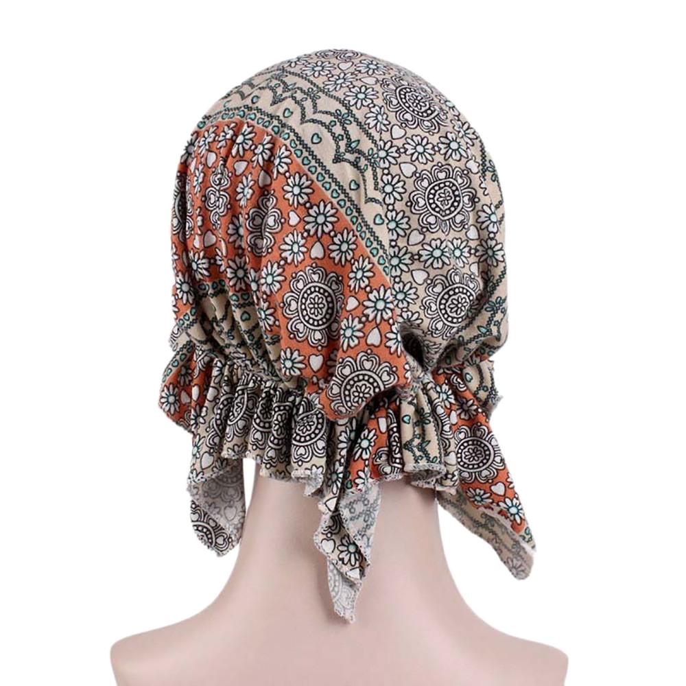 Kvinner India Muslim Elastisk Turban Print Cotton Hat Head Scarf Wrap