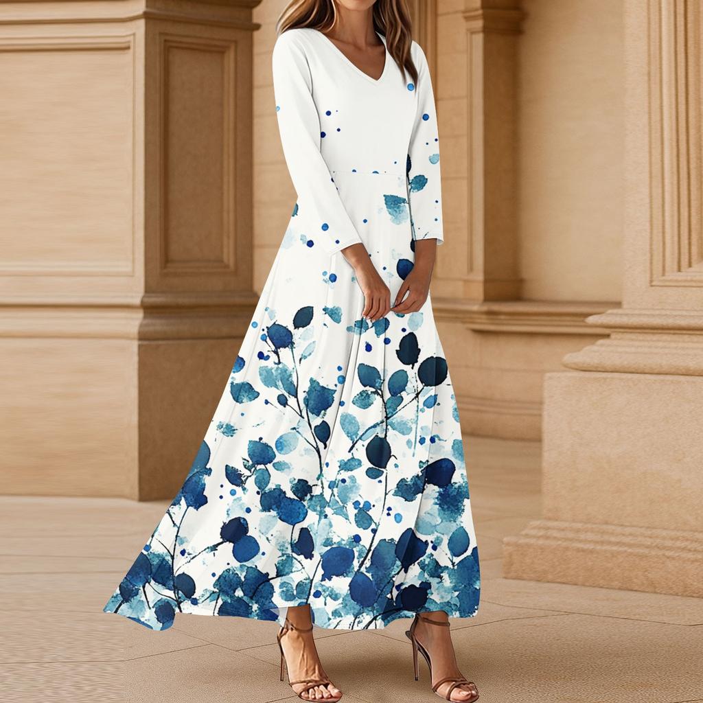 Women's Three-quarter Sleeves Fashionable Floral Print Loose Casual Comfortable Dress