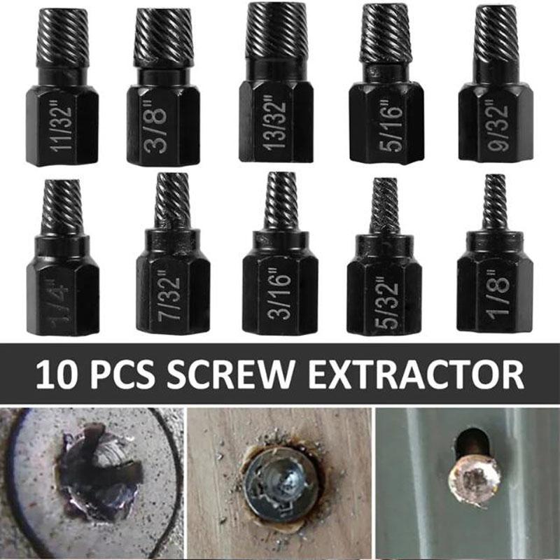 10Pcs Screw Extractor Kit Alloy Steel Damaged Screw Remover Metal Easy Out Drill Bits Broken Bolt Stud Remover Screw Extractor