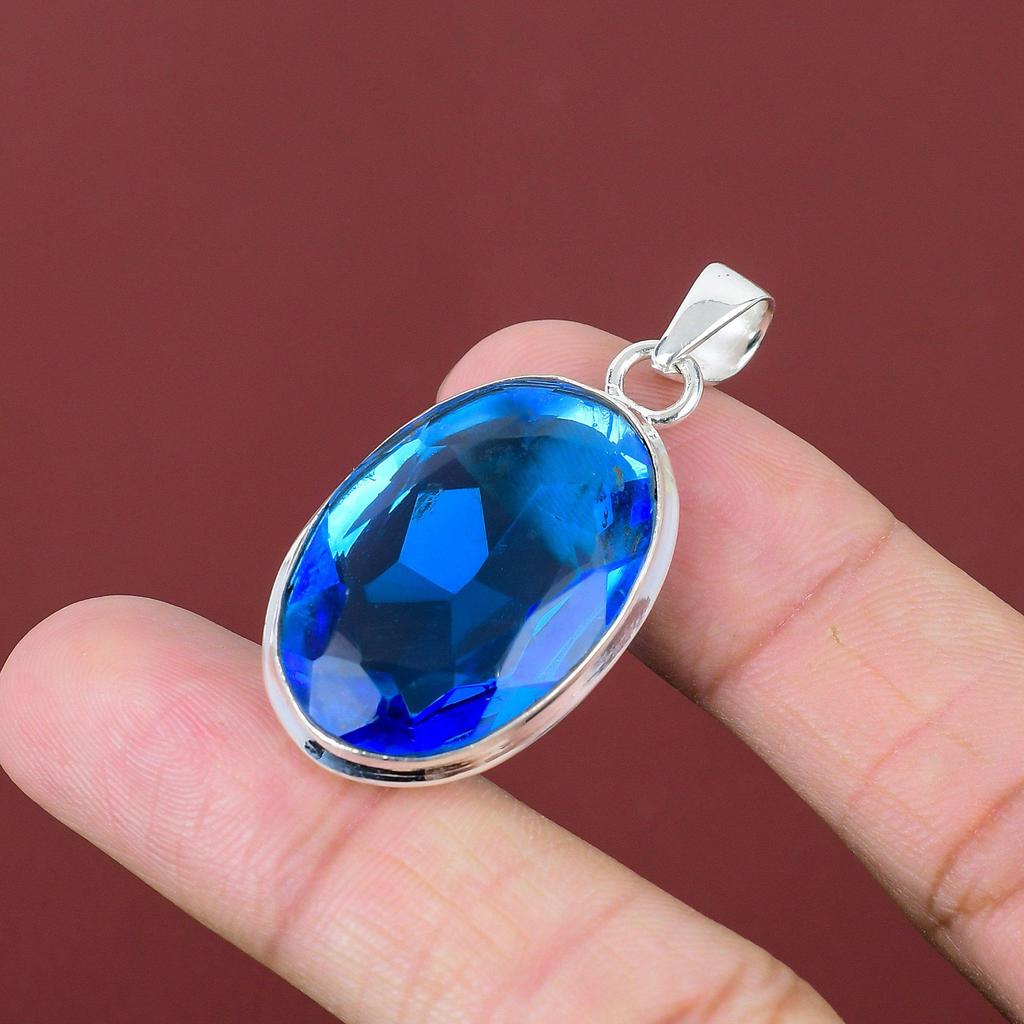 Faceted London Blue Topaz Pendant Real Gemstone Pendant Amazing Jewelry 925 Sterling Silver Pendant Handmade Dainty Pendant Gifts For Friend