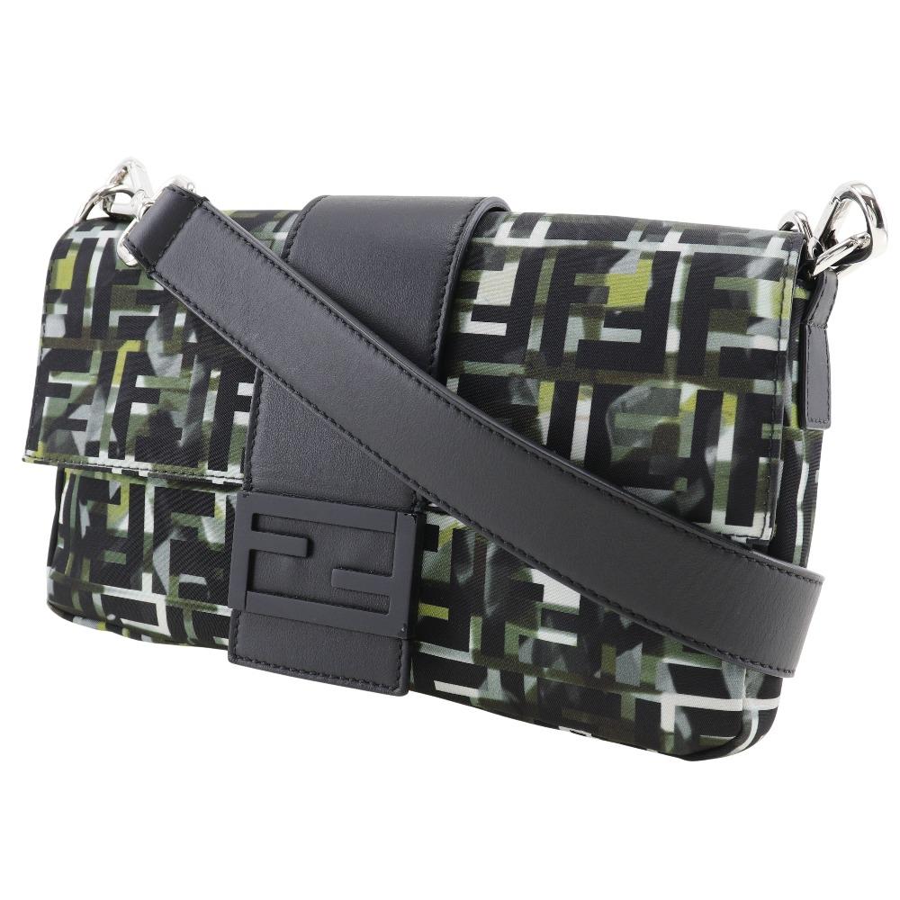Fendi Mamma Bucket Shoulder Bag 7VA472 3WAY Body Clutch Zucca Camouflage Pattern Black Nylon Unisex Used